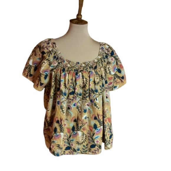 Joyspun bright floral boho peasant top - Picture 1 of 13